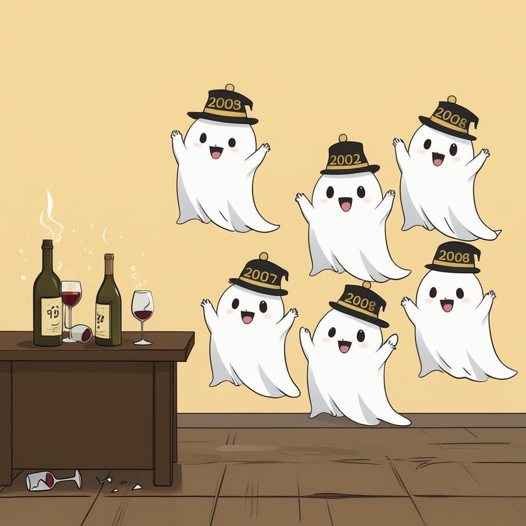 Ghosts Wearing Hats with Years