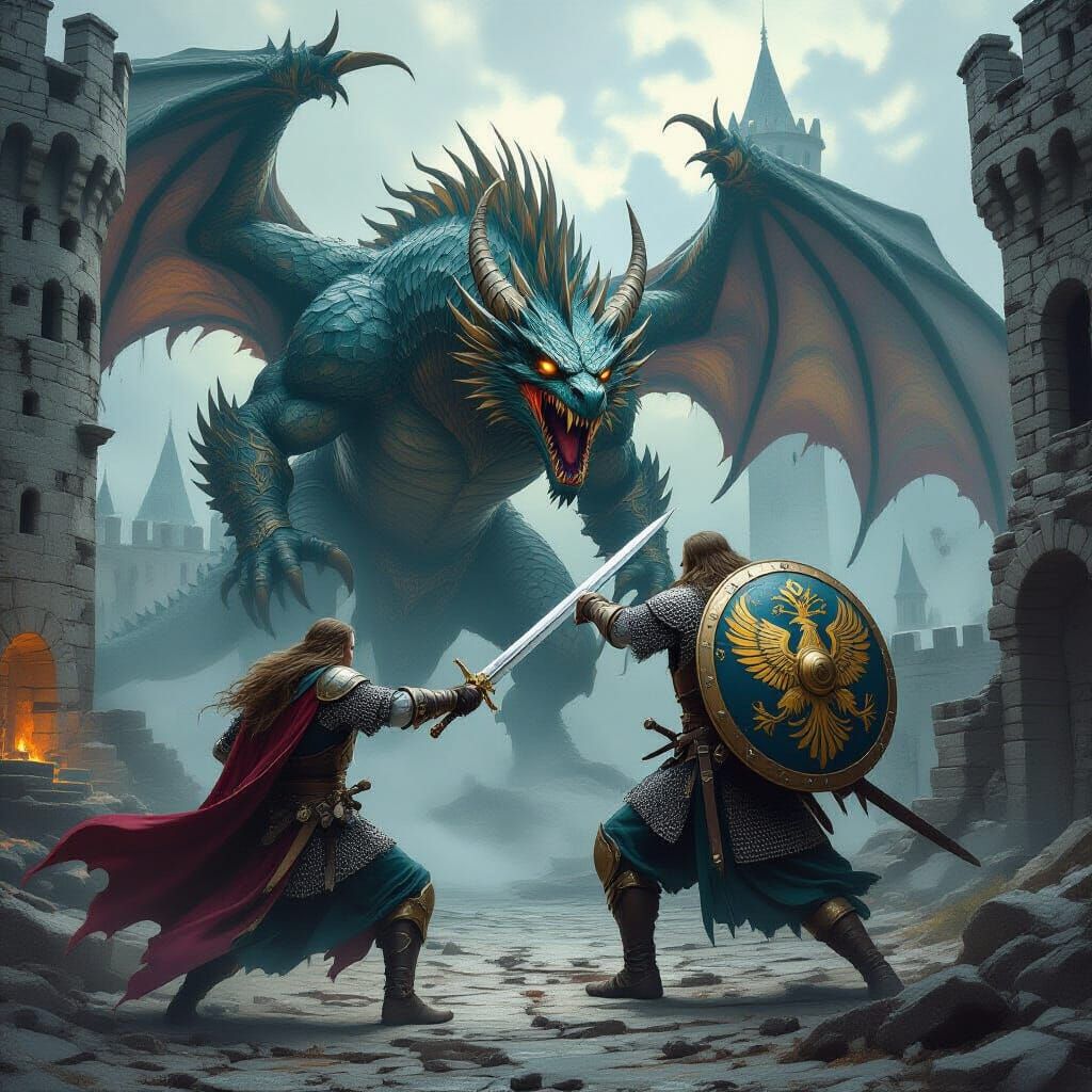 Dobrynya Nikitich Battles Dragon in Slavic Fantasy Art