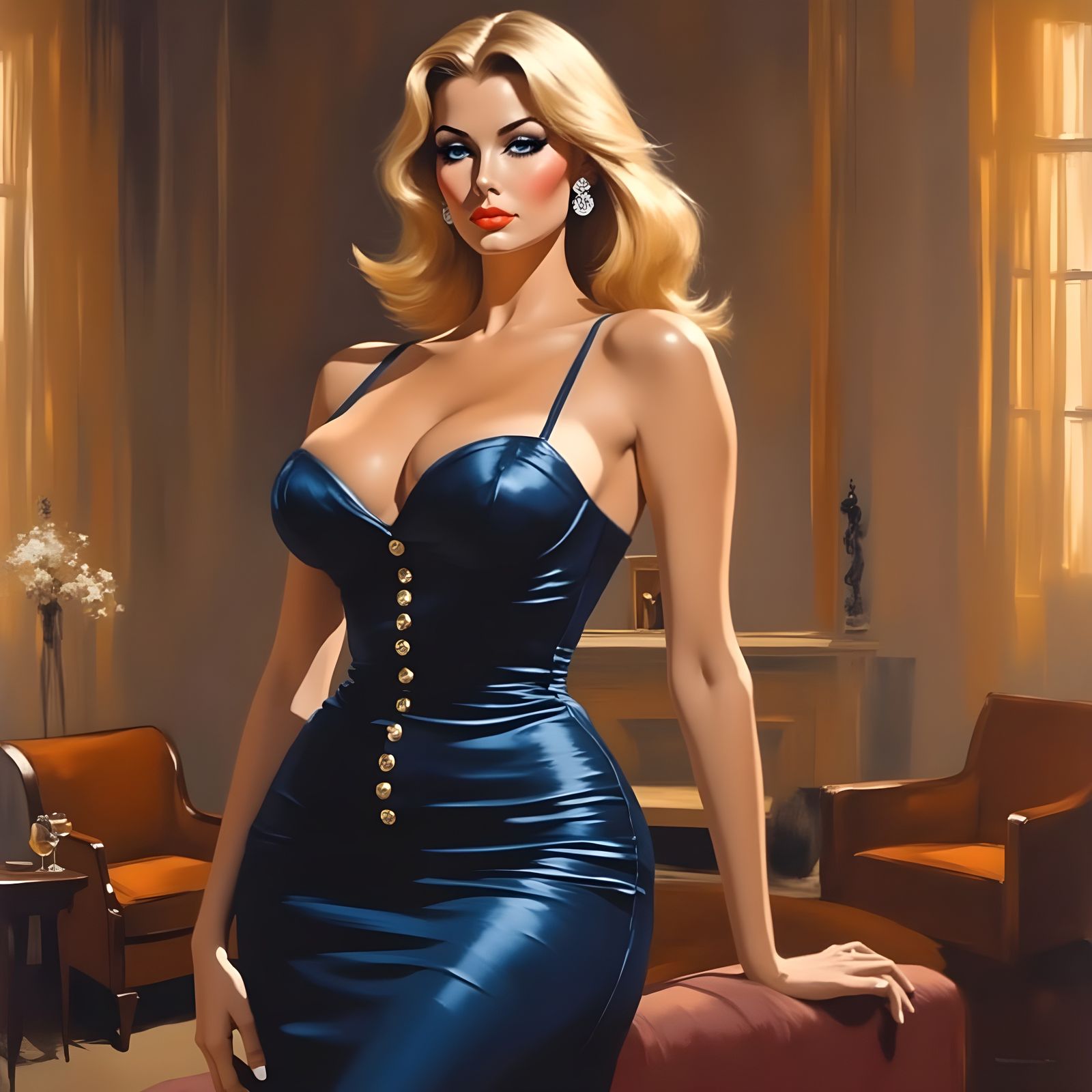 Abstract Digital Painting of 1960s Model in Evening Dress