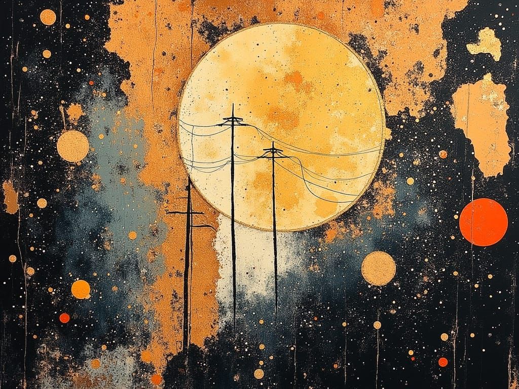 Fireworks Over Power Lines in Cubist Style