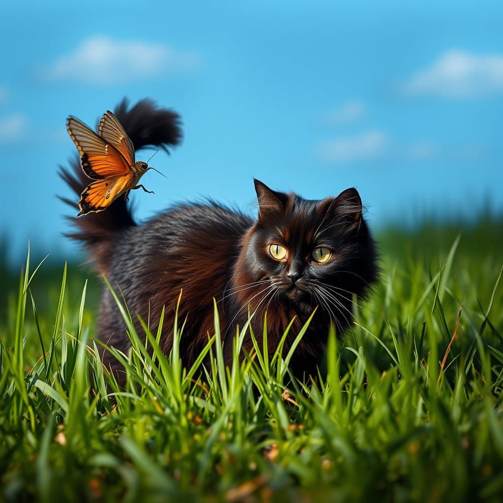 Serene Persian Cat in a Vibrant Green Meadow