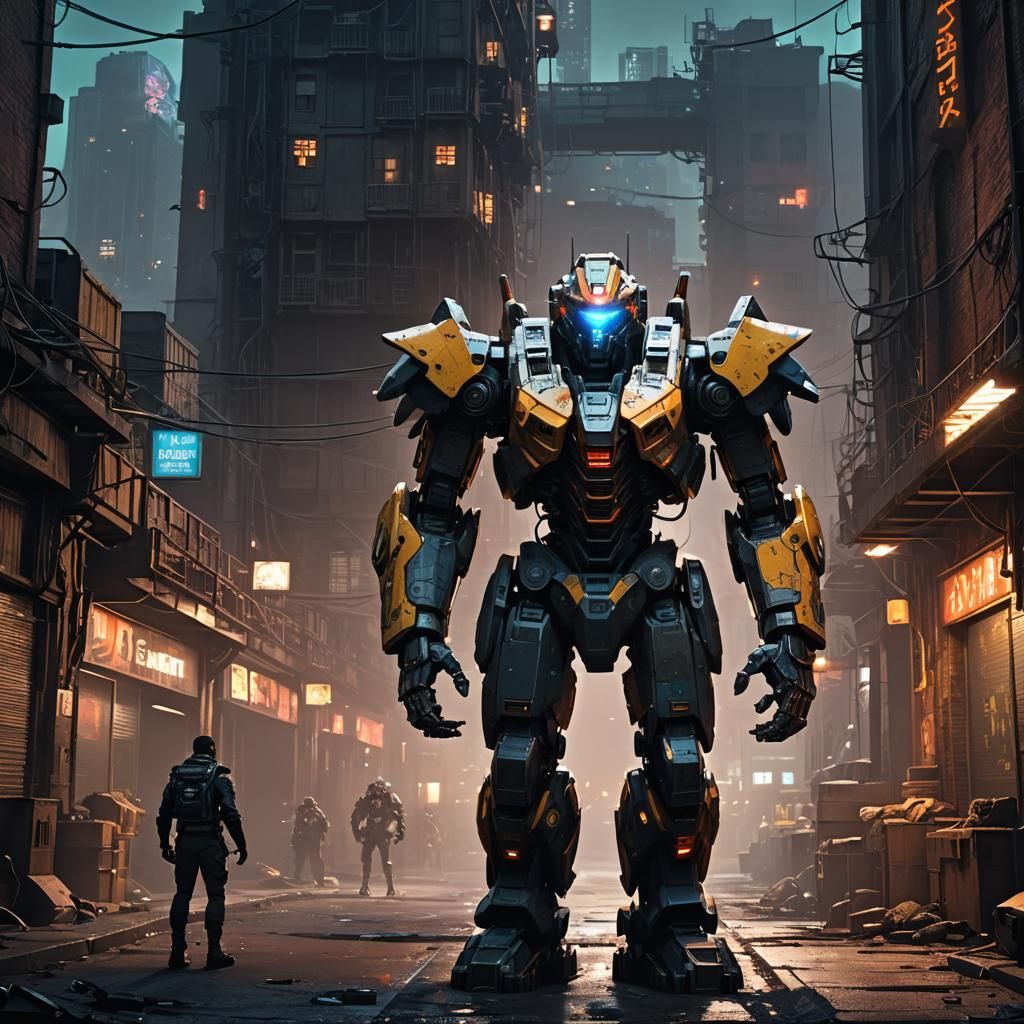 Urban Combat Mech Aegis in Dark City Alley