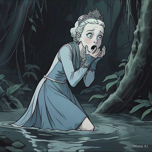 Princess in a Dark Jungle, Ankle-Deep in Water, as Seen on a...