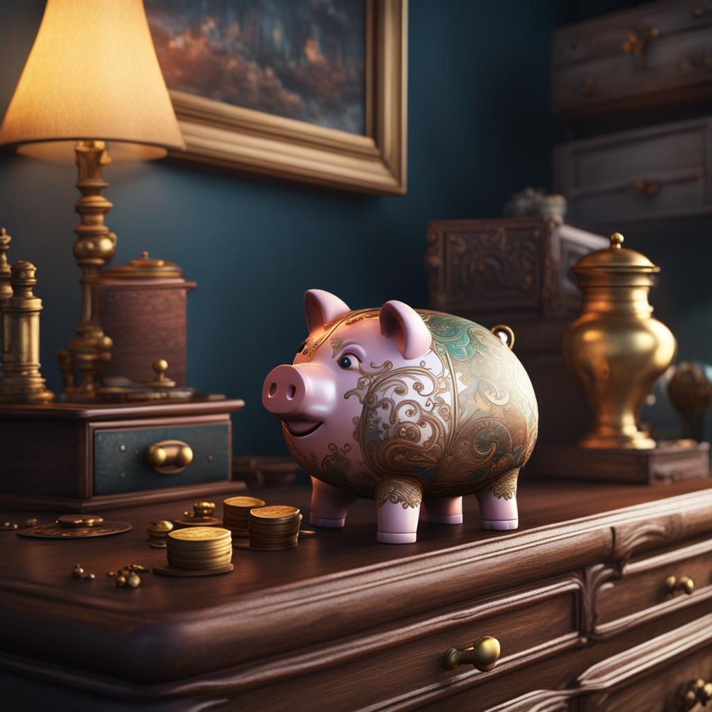 Cute Piggy Bank Matte Painting, 8k Resolution