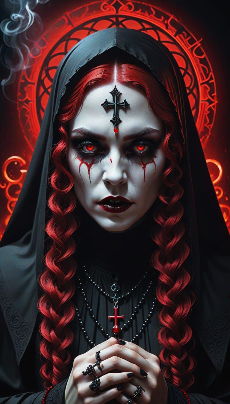 Gothic Vampiric Nun Portrait in Dark Fantasy