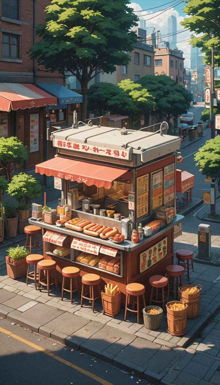 Anime Hot Dog Stand in City Square
