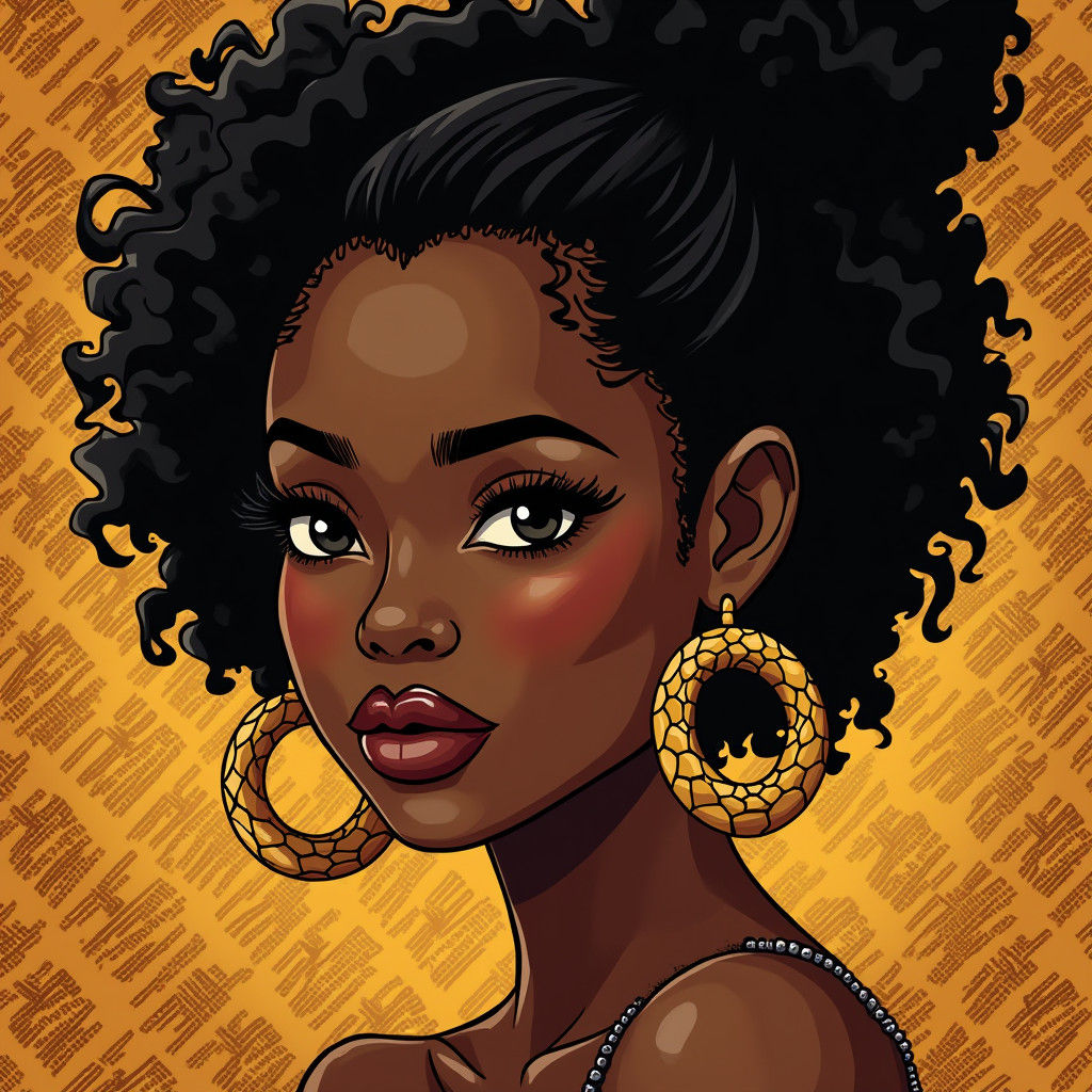 African Woman Portrait in Cartoon Style