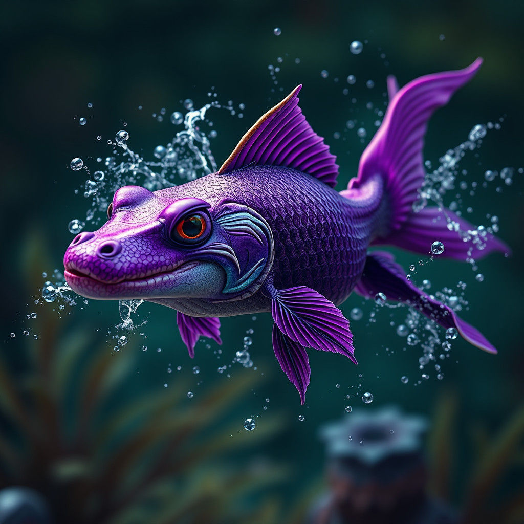 Purple Alligator Goldfish: Detailed Matte Painting