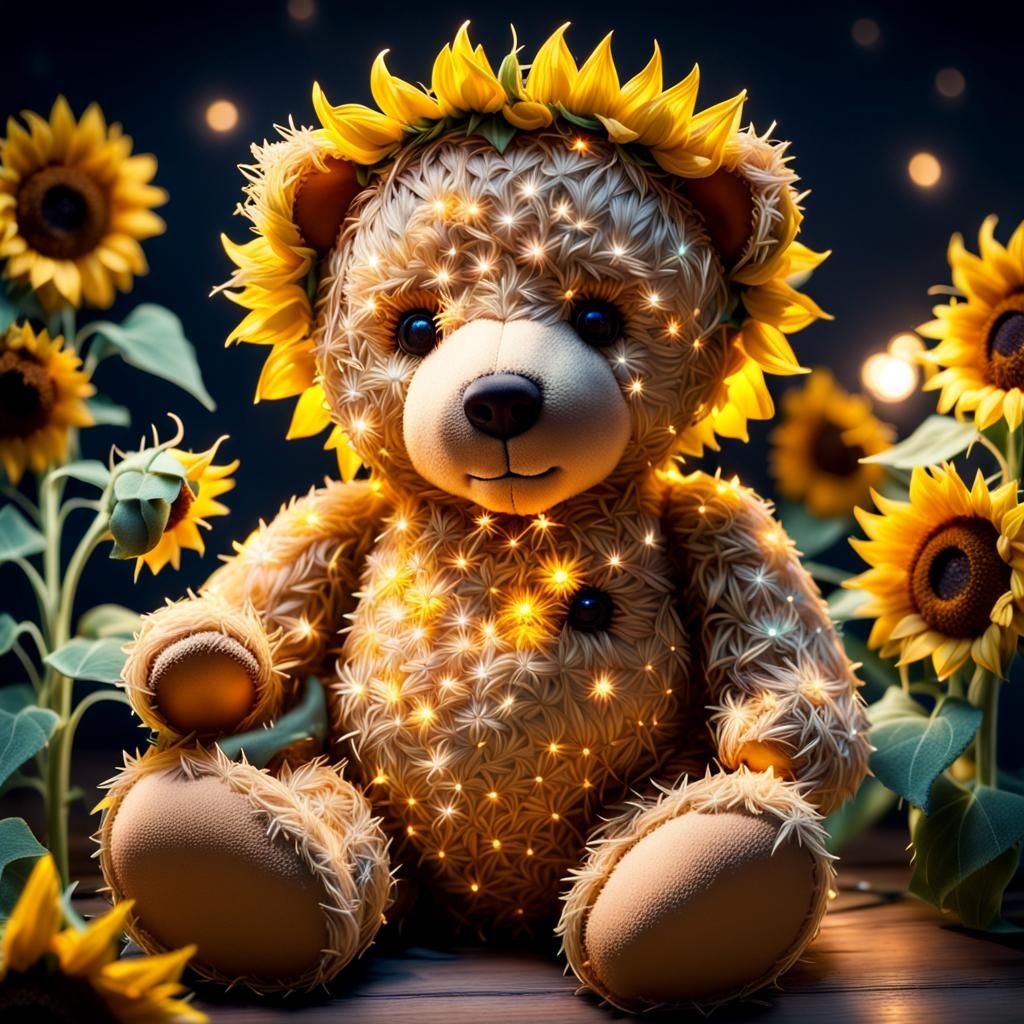 Sunflower Teddy Bear with Twinkle Lights in HDR