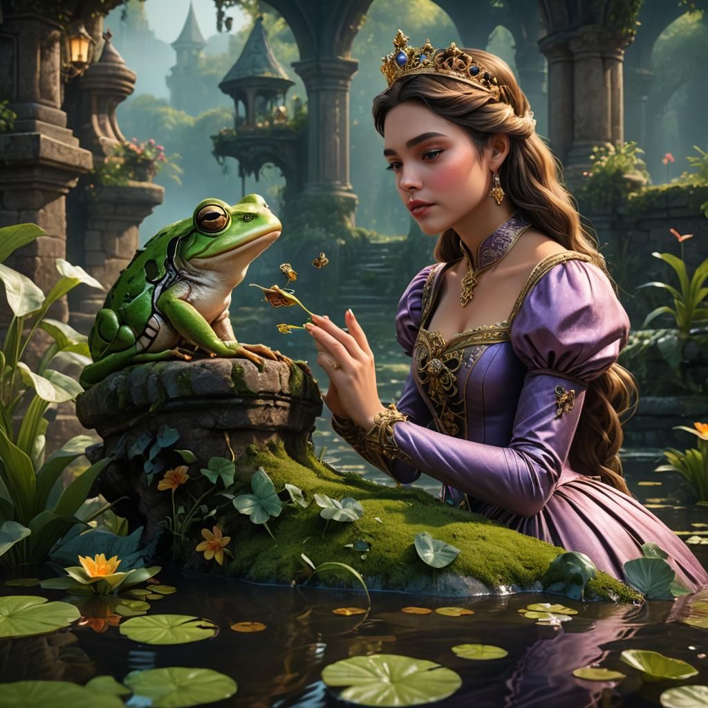 Princess Kisses Frog in Detailed Fantasy Art