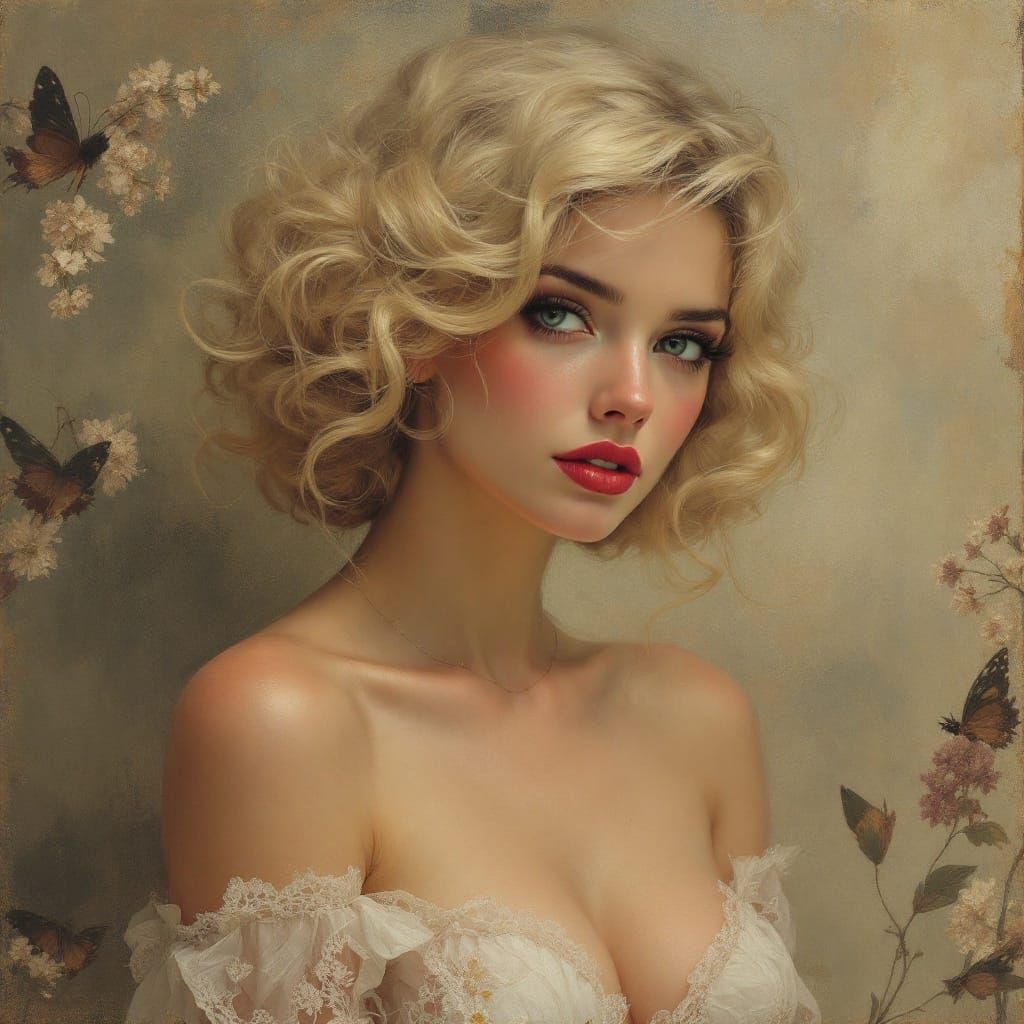 1950s Pin-Up in Art Nouveau Tonalist Style