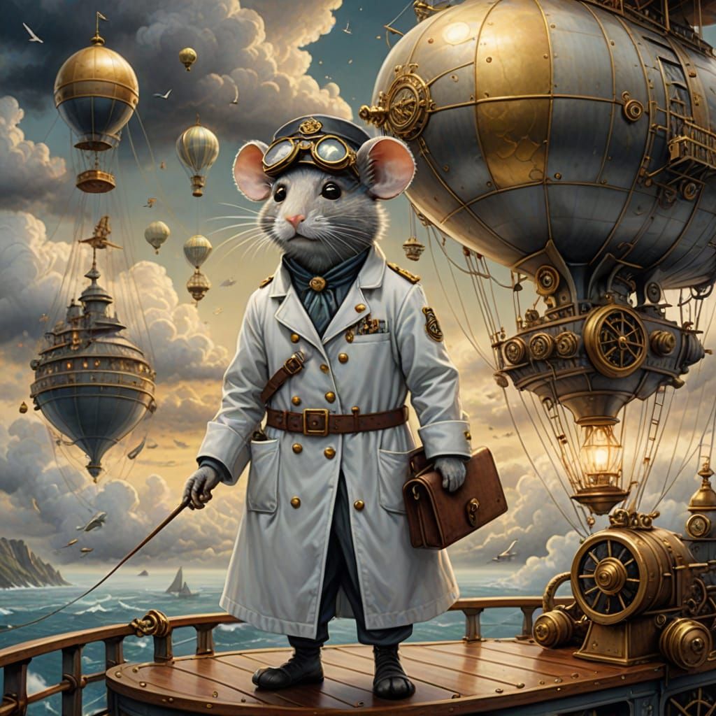 Mouse Airship Captain in Dreamy Fantasy Art