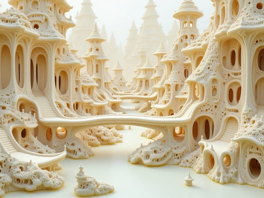 Fantastical Pagodas and Bridges in Ancient Cityscape