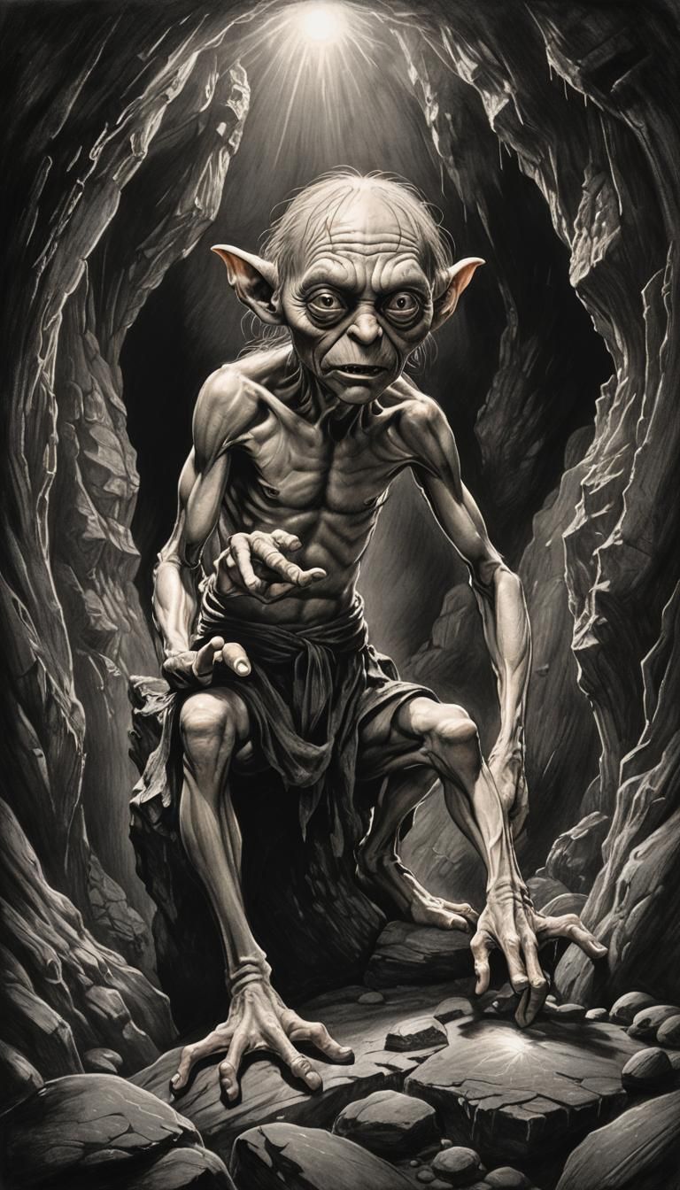 Gollum Finds Magical Light in Dark Cave