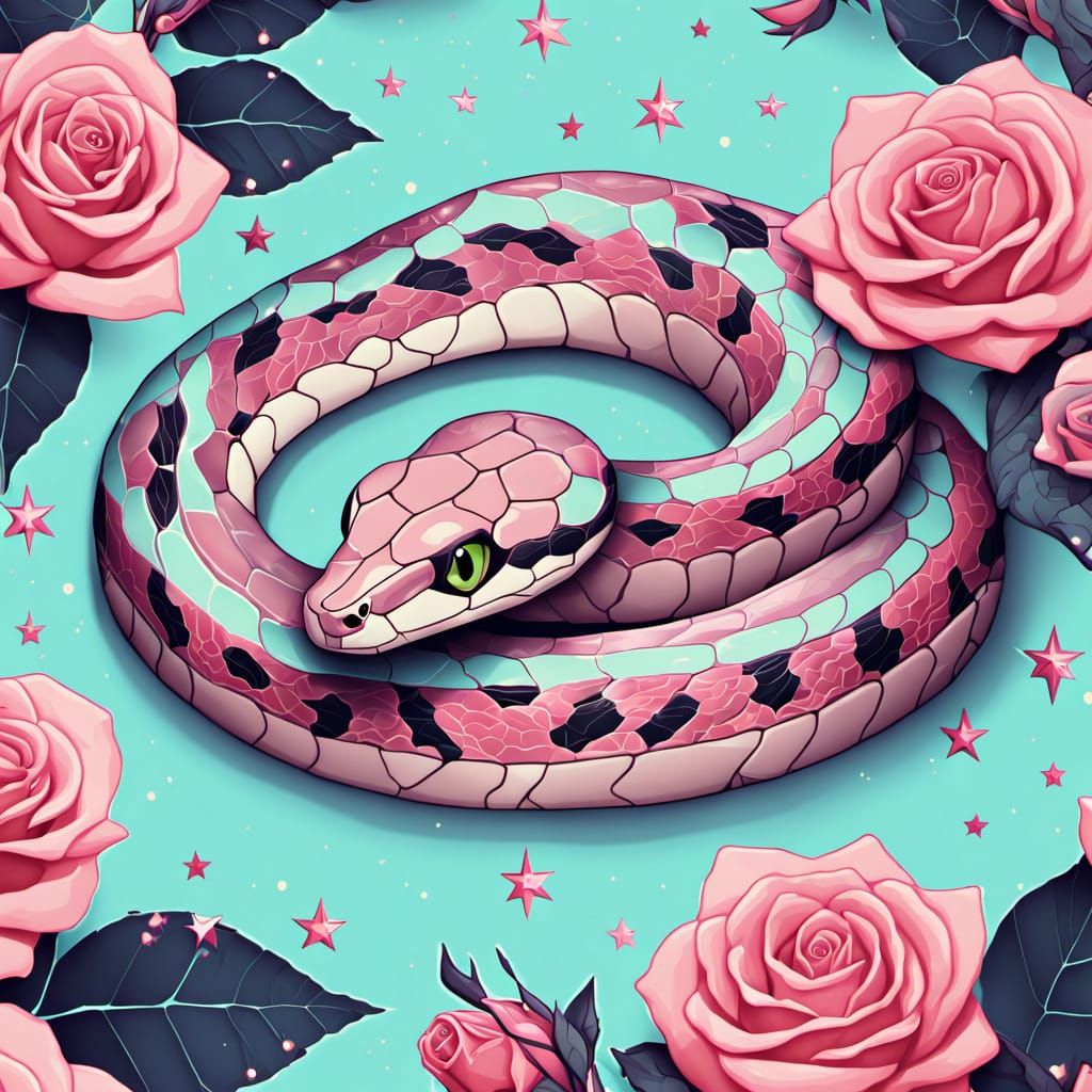 Festive Snakes and Roses Digital Illustration
