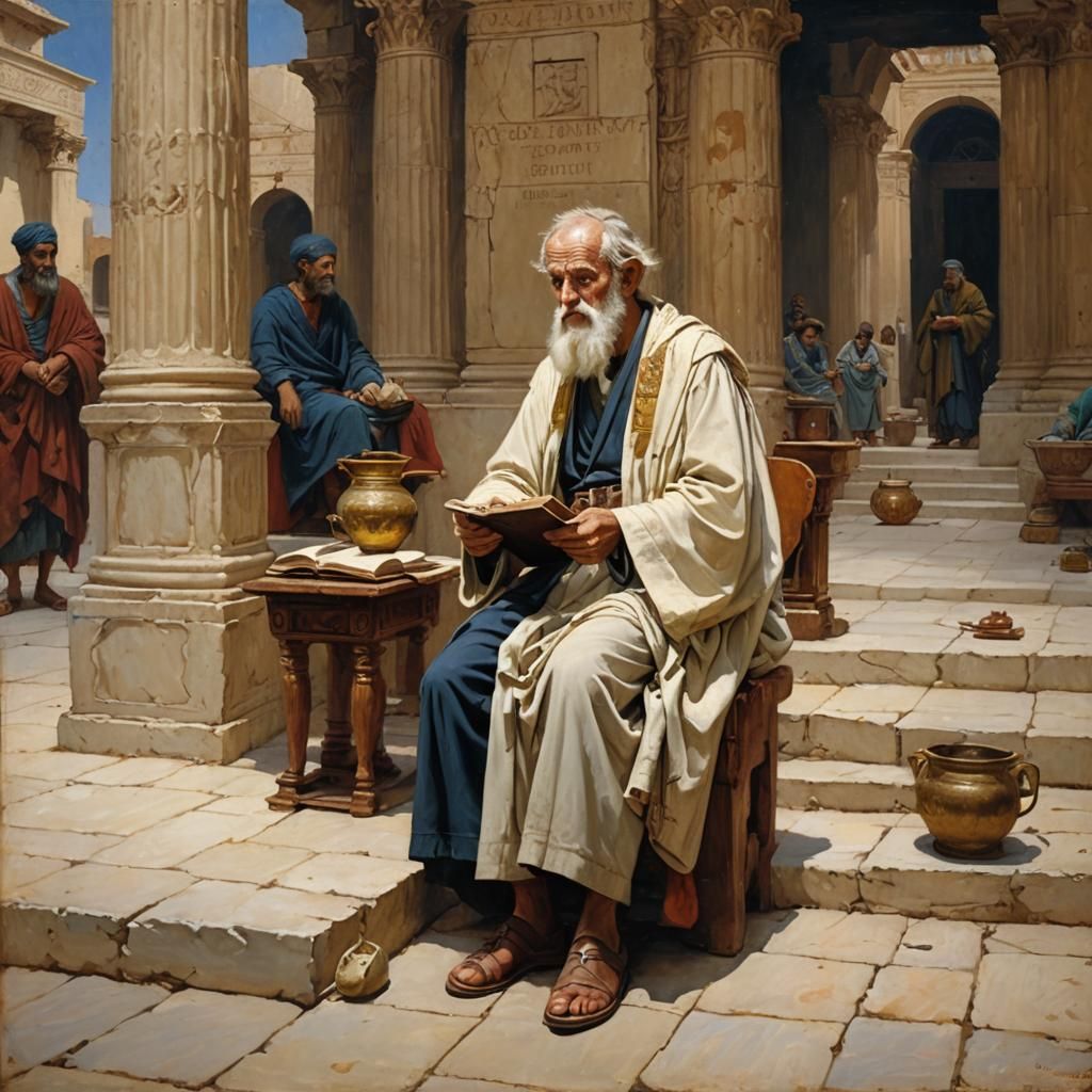 Scholar at Plato's Academy: Oil Painting