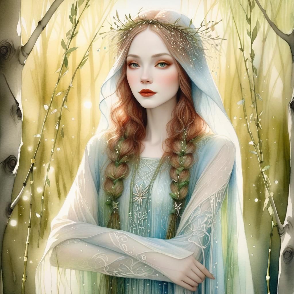 Woodland Fairy Portrait in Watercolor Fantasy Style
