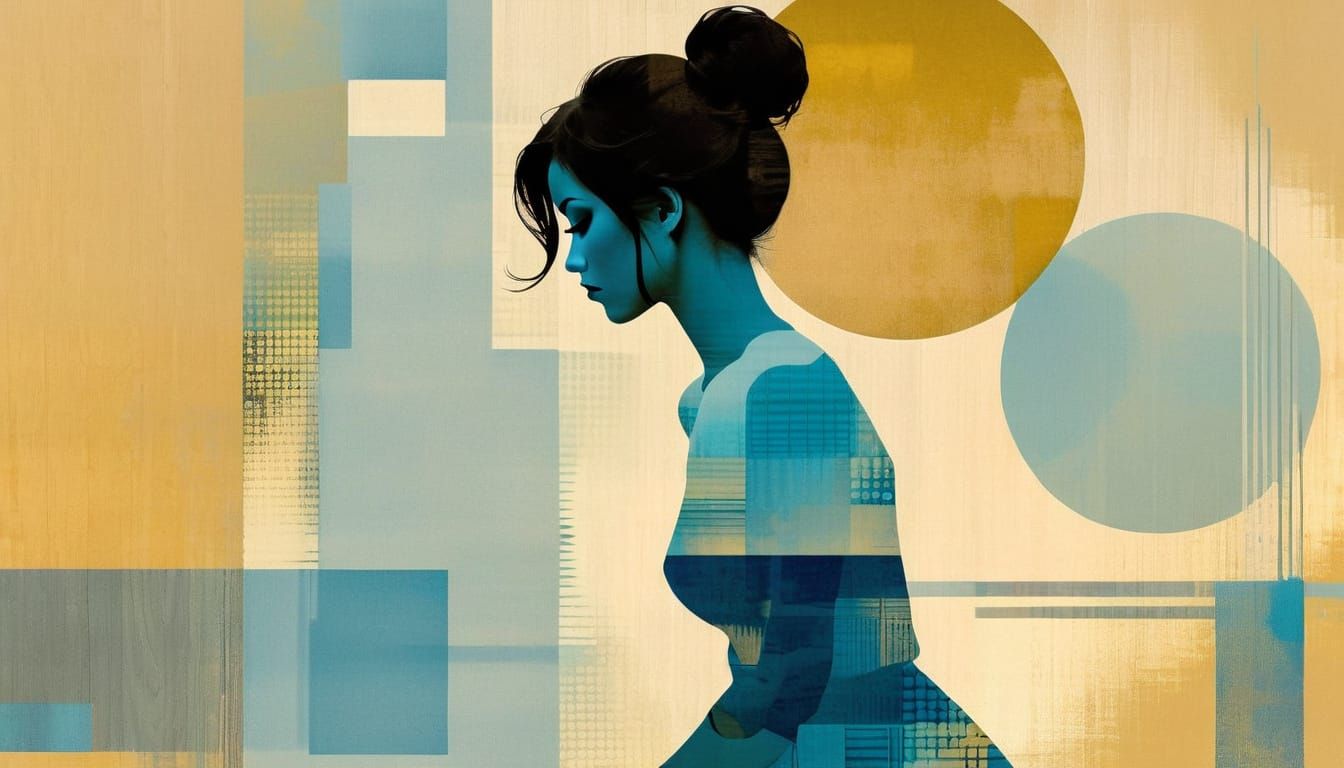 Abstract Silhouette Portrait of a Woman on Wood