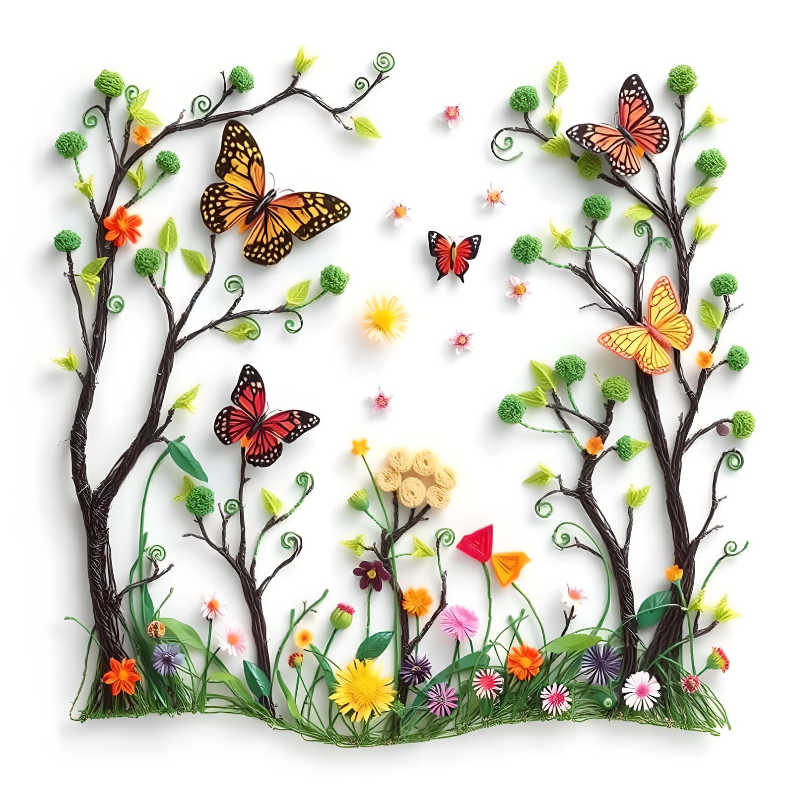 String Art: Butterflies and Trees in Nature