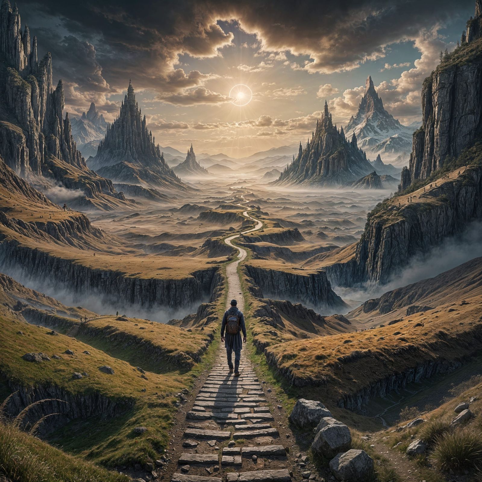 Epic Surreal Landscape with Man and Path to Freedom