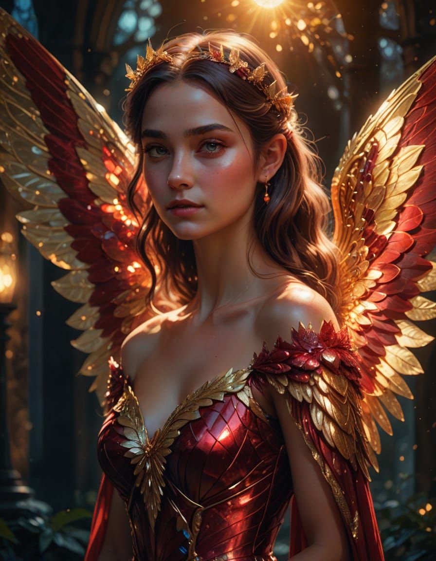 Enchanting Fairy Portrait with Ruby Dress