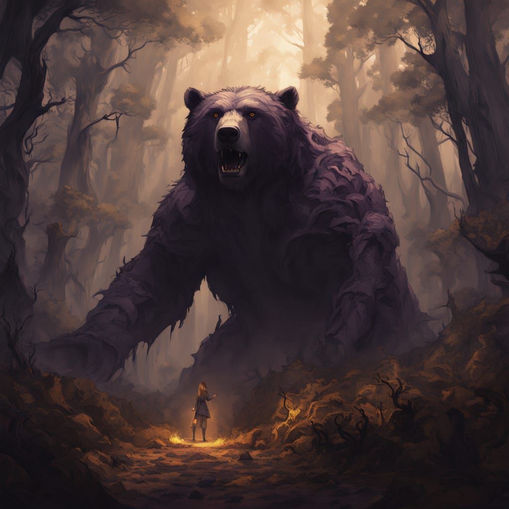 Mystical Forest Bear Rider in Earthy, Magical Style