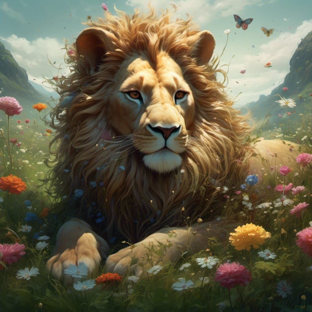 Rabbit-Lion Hybrid Creature in Grassy Field