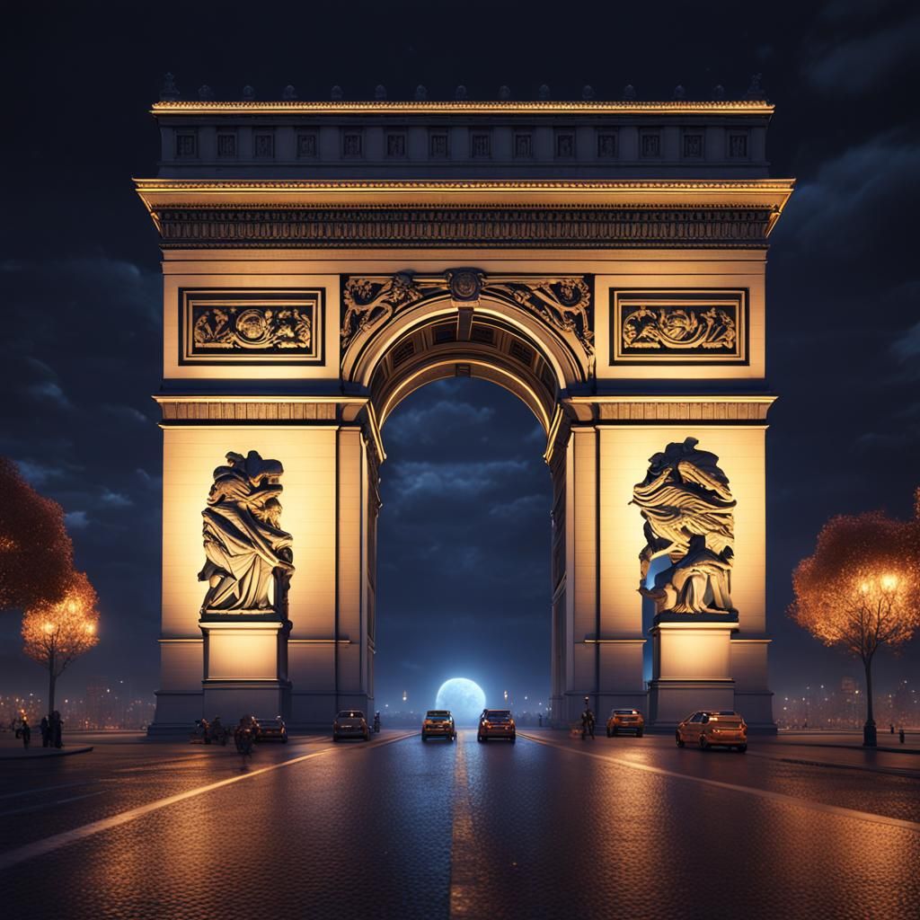 Arc de Triomphe at Night: Detailed Matte Painting