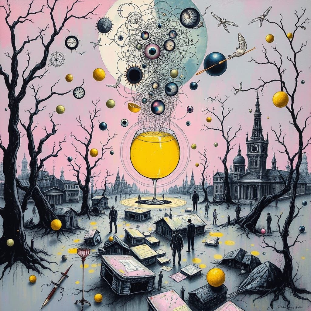 Surreal Mirage with Lemon Twist in Impasto Style