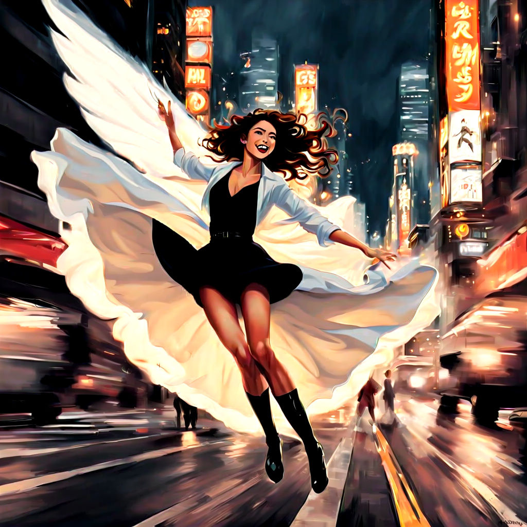 Psychedelic Woman Walking in City Street