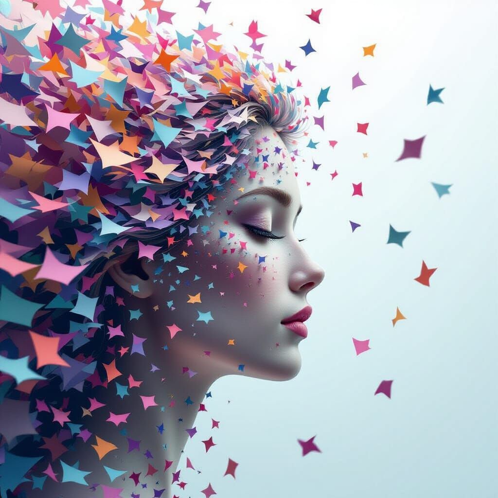 Serene Woman's Face Formed from Fluttering Paper