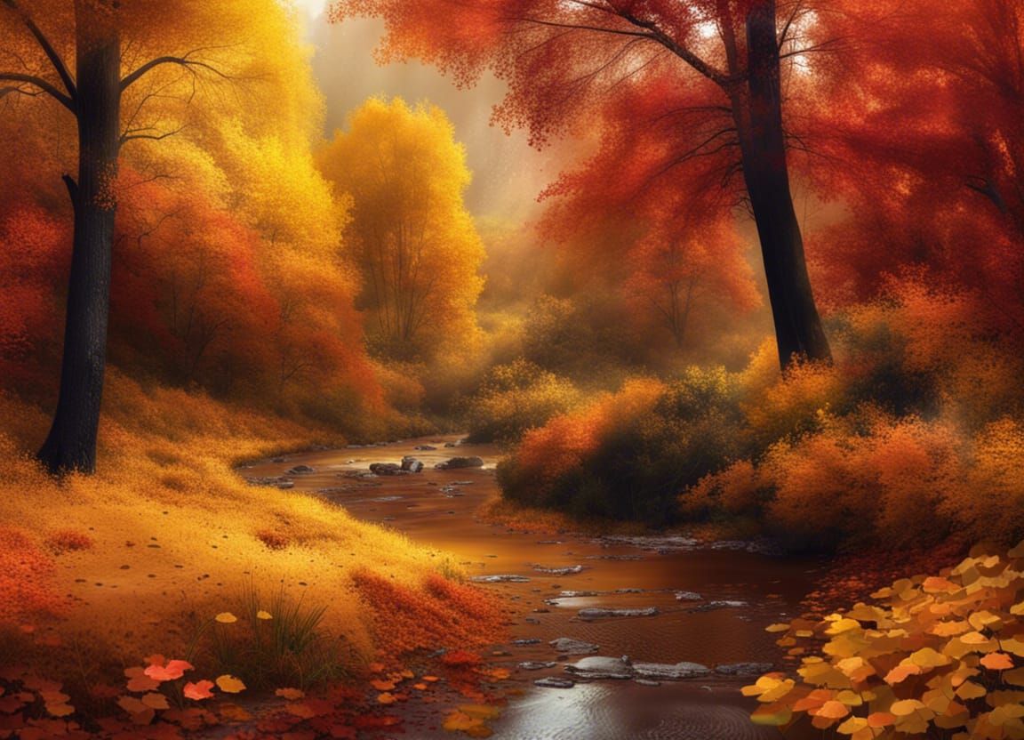 Autumn Landscape with Forest, Field and Stream