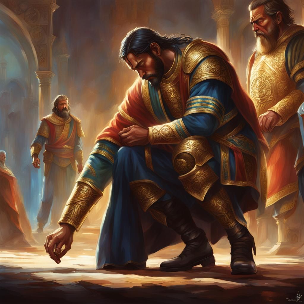 Joshua Bowing Before the Captain: Hyperrealistic Concept Art