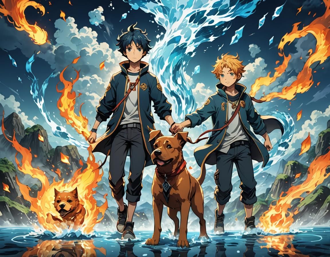 Boy and Dog Control Elements in Anime Style