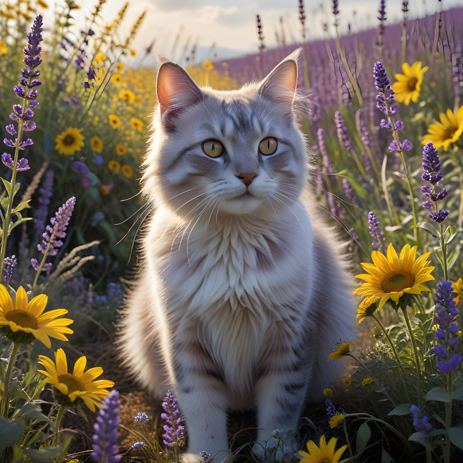 Whimsical Feline Form Amidst Wildflowers