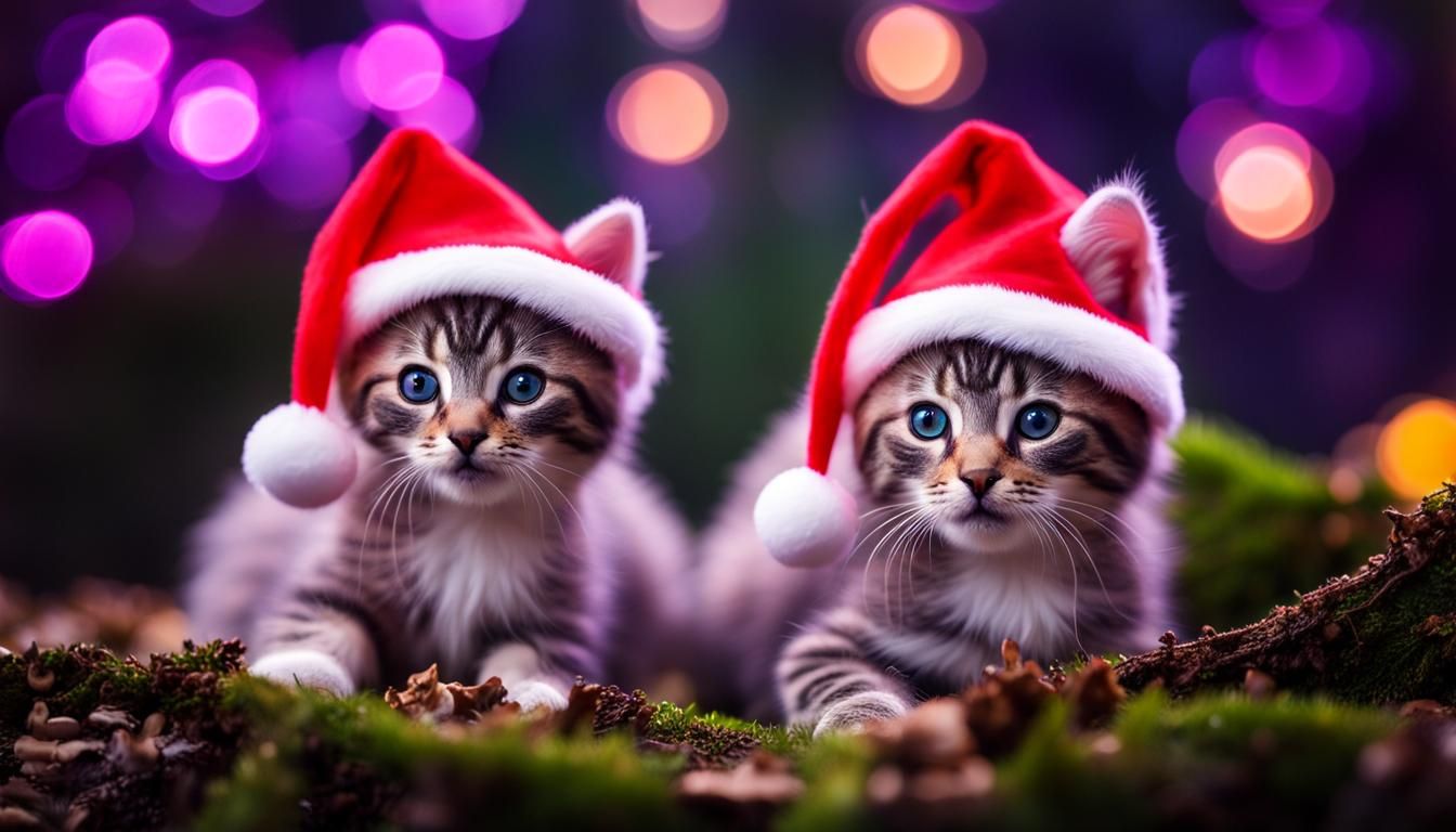 Christmas Kittens in Bioluminescent Forest