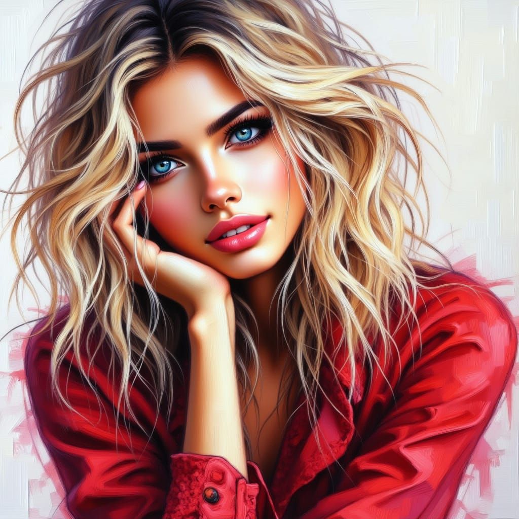 Glamorous Blonde in Contemporary Abstract Fashion Style