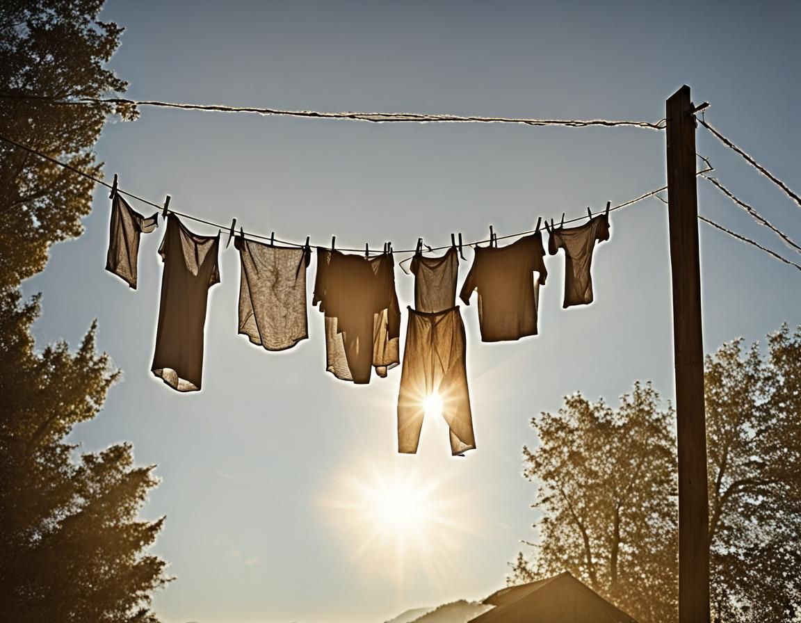 Sunlit Laundry Day in Backyard