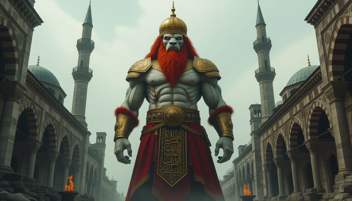 Colossal Lion Guardian in Gothic Ottoman Ruins