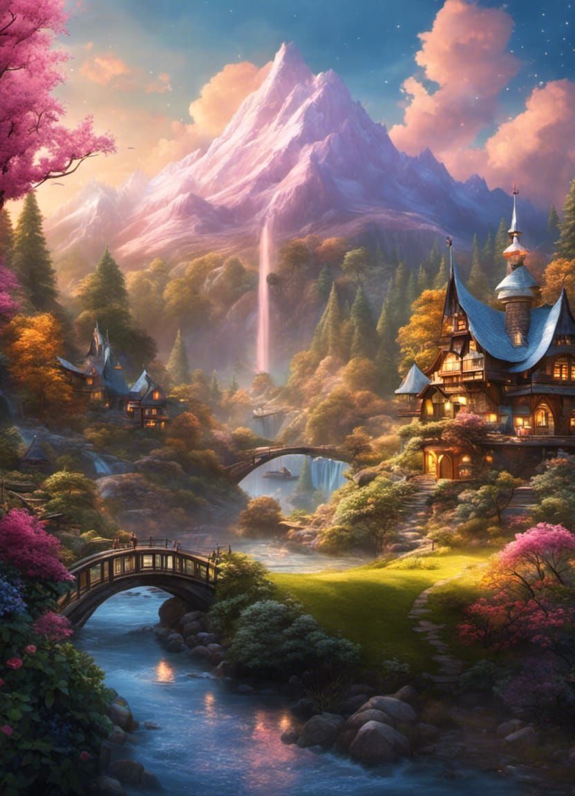 Enchanting Village Inside Raindrop Bubble, Detailed Fantasy ...