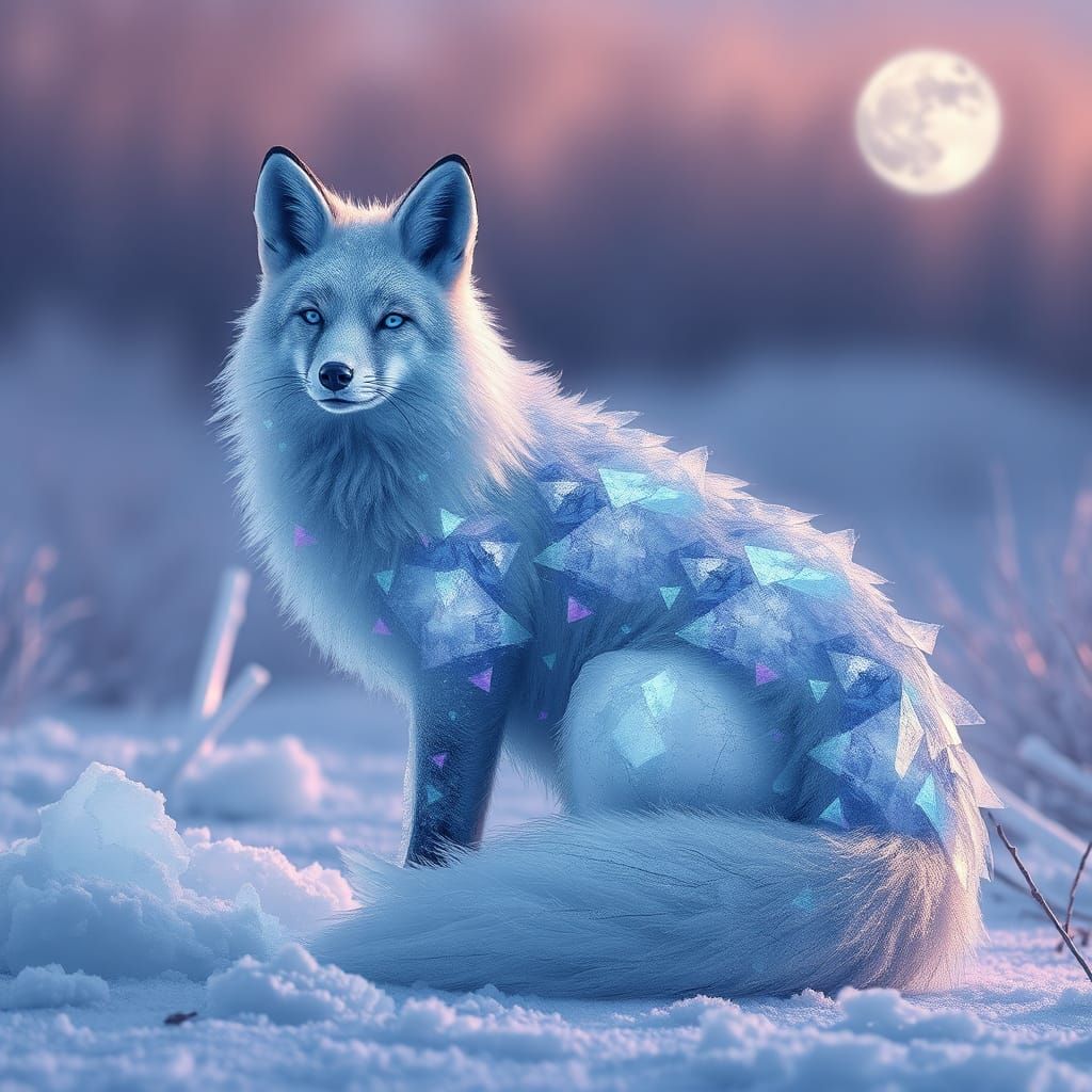 Crystalline Ice Fox in a Frosty Landscape