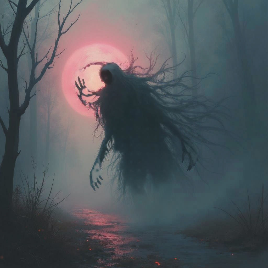 Ethereal Ghost Figure in Whimsical Dark Art Style
