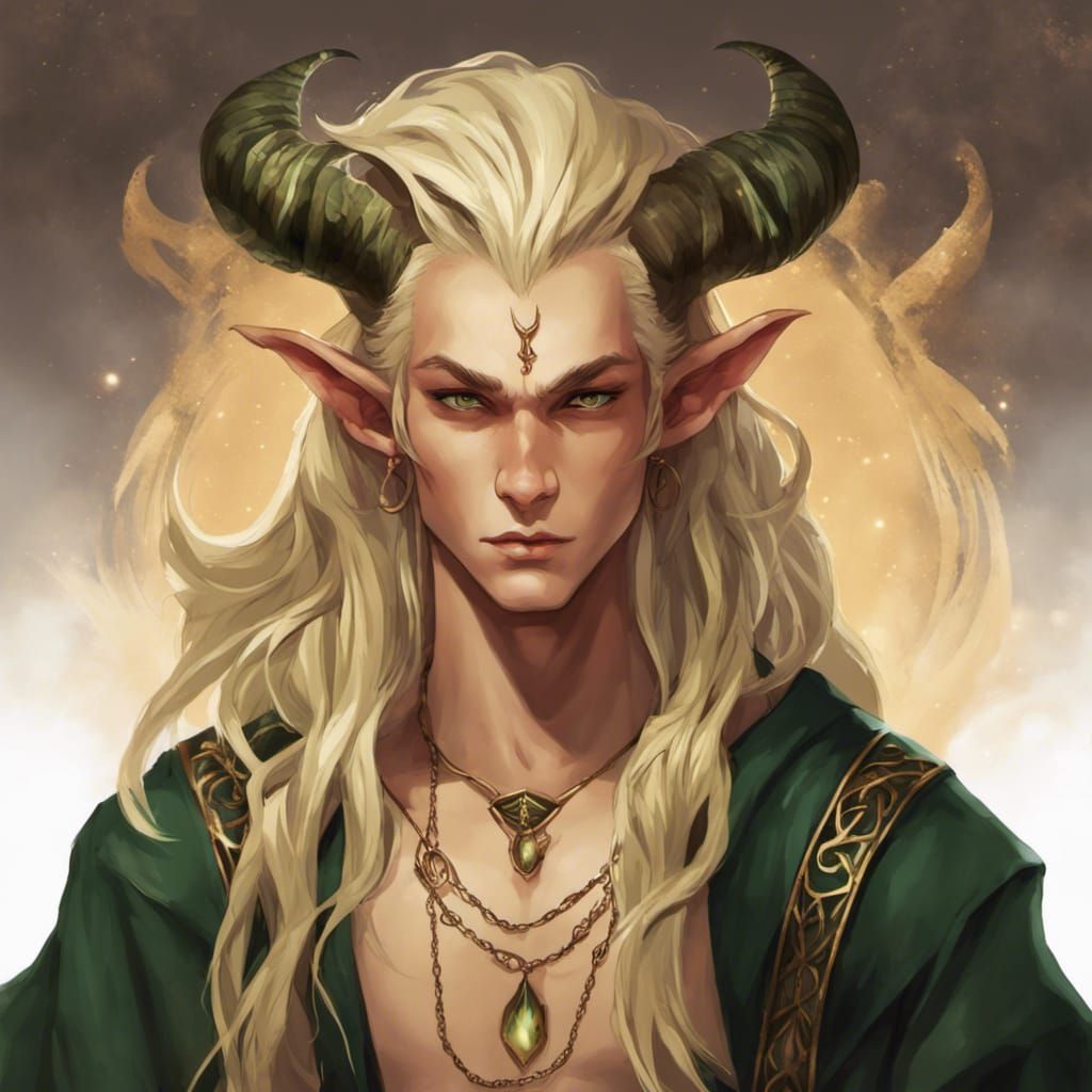 Tiefling Sorcerer Headshot in Detailed Matte Painting Style