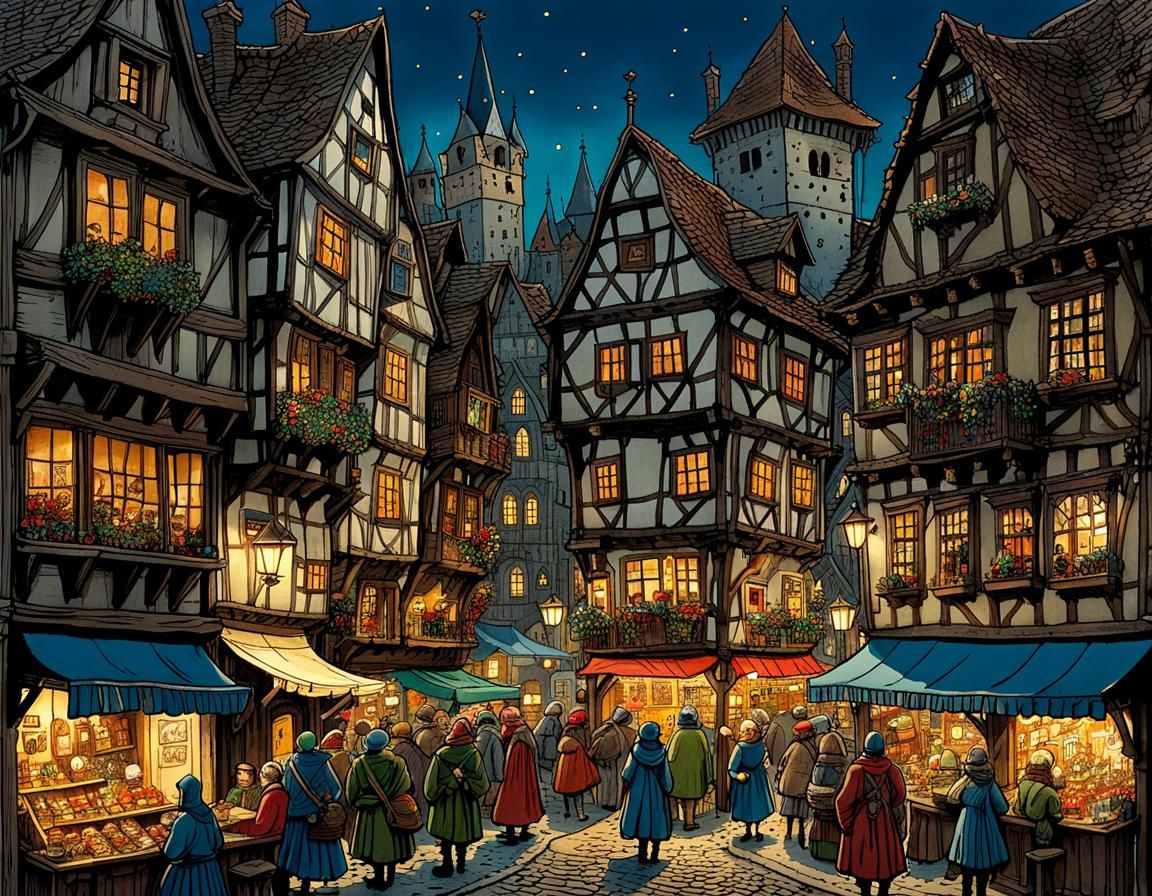 Night Folk Festival in Cozy Medieval Town