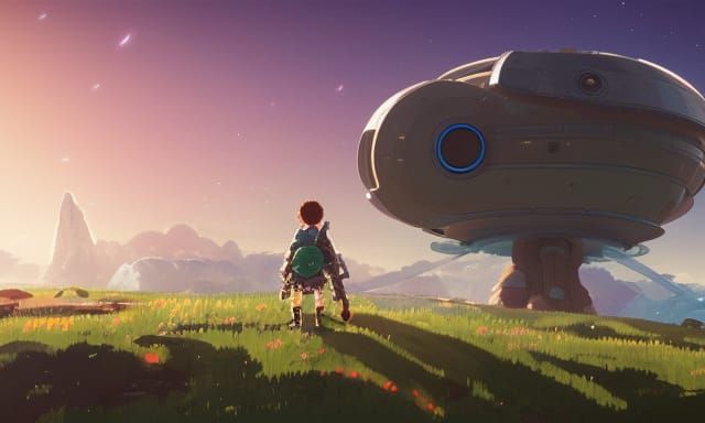 Futuristic Neo Farmhouse on Mars in Studio Ghibli Style