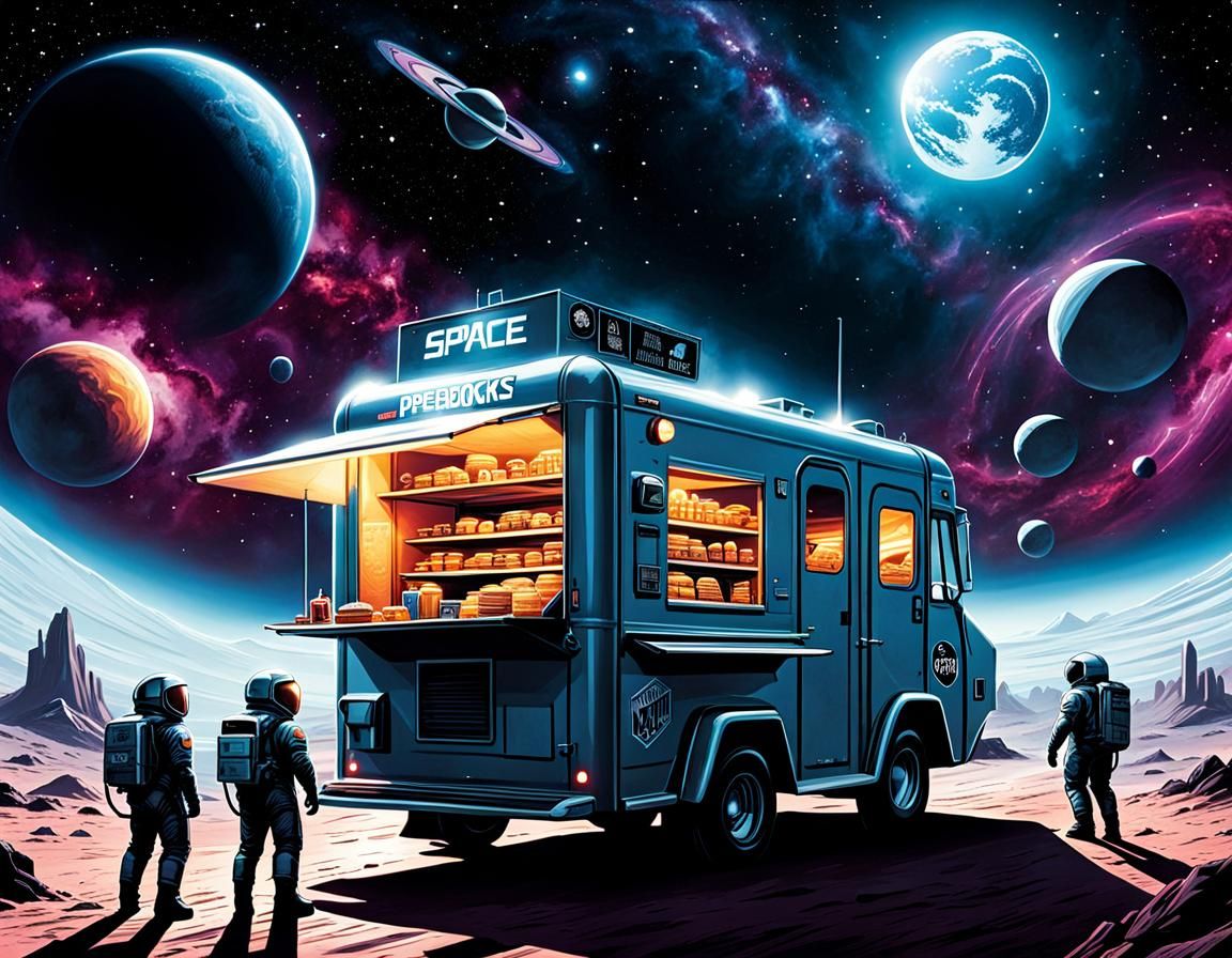 Futuristic Space Food Truck: Comic Book Art