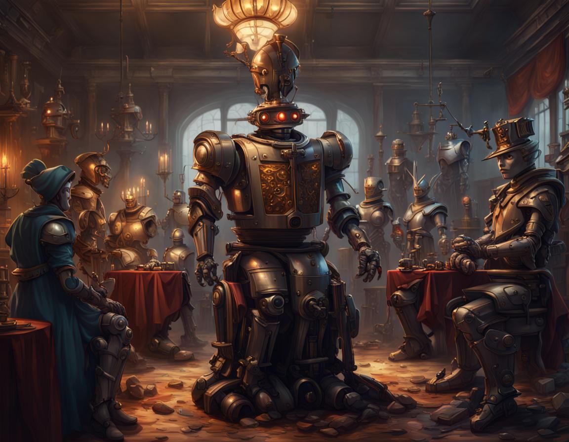 King and Robot Servants: Dark Fantasy Concept Art