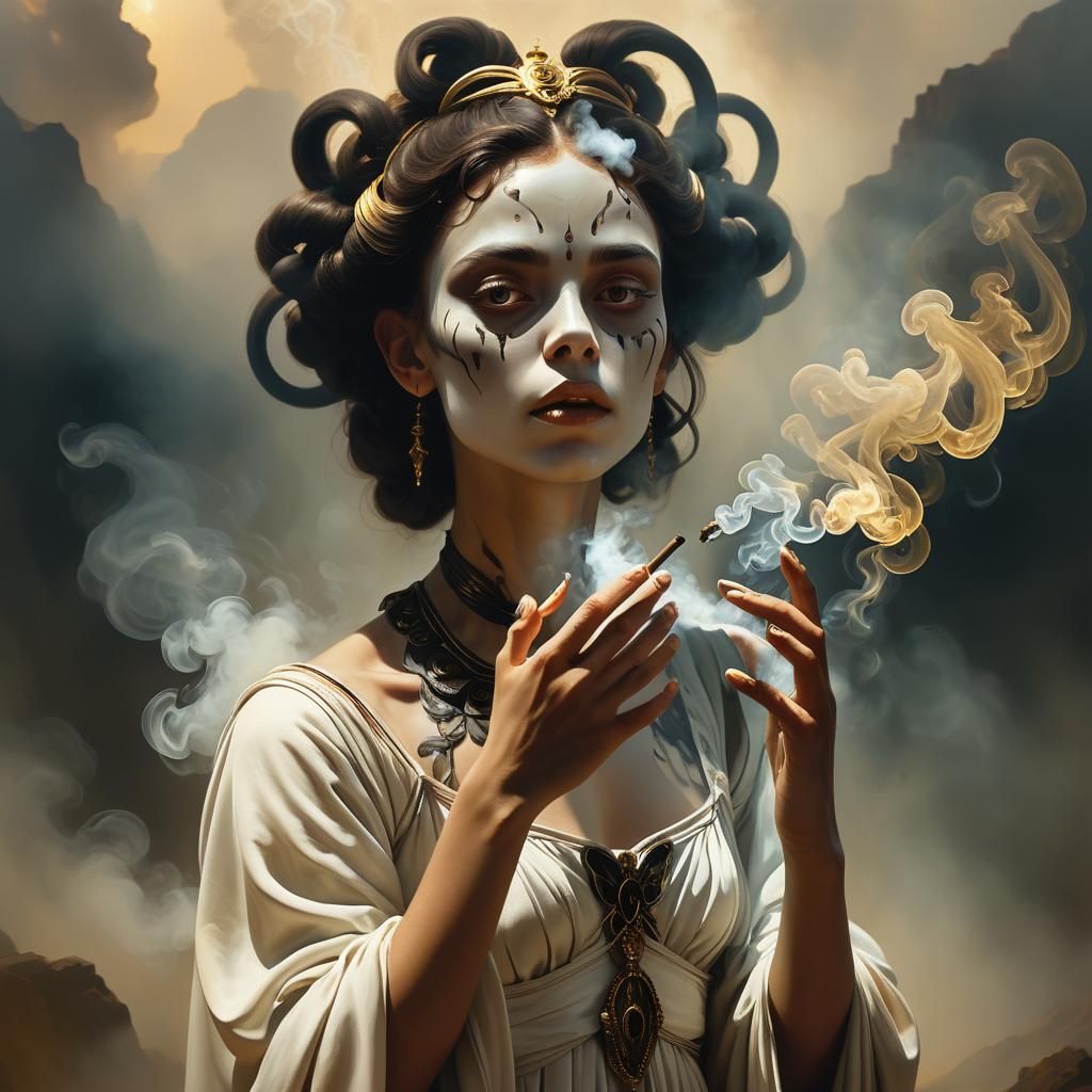 Alien Princess in Smoke Ceremony, Caravaggio Style