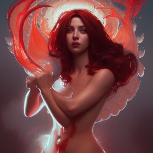 Aries Goddess Portrait in Hell, Detailed Digital Art