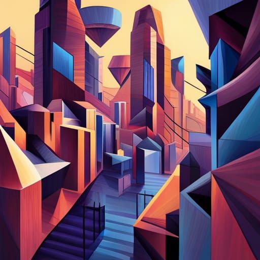 Cubist Sleepwalking in Geometric Fauvism Style